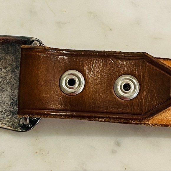 Changeable Eagle Buckle Belt with Silver Coins Handmade Brown Leather - Picture 4 of 13